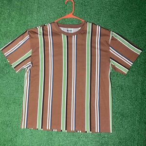 Men's Brown Green White Blue Stripped  T-shirt L Large Pac Cares